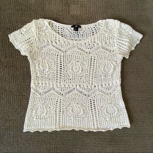 White Cream Open Knit Crochet Top